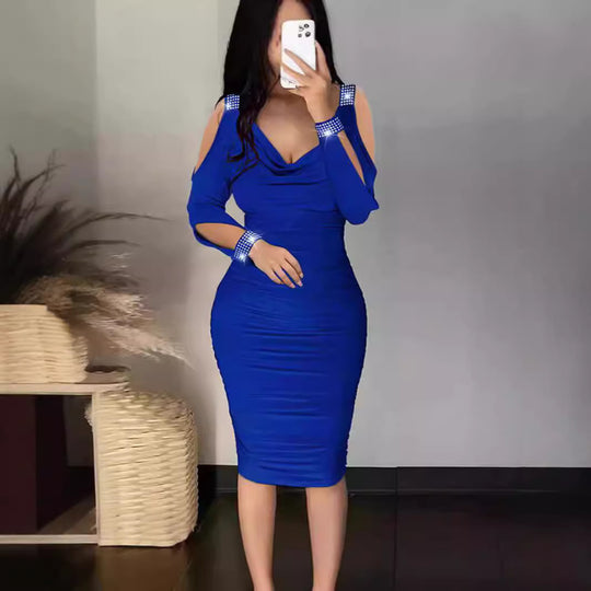 Damen Figurbetontes Cocktailkleid mit detaillierter Raffung und Off-Shoulder-Ärmeln EB