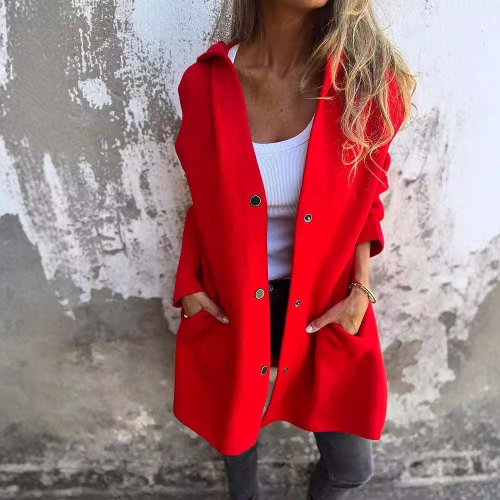 Damen nan Kapuzenmantel mit Druckknopfleiste und geradem Oversize-Schnitt EB