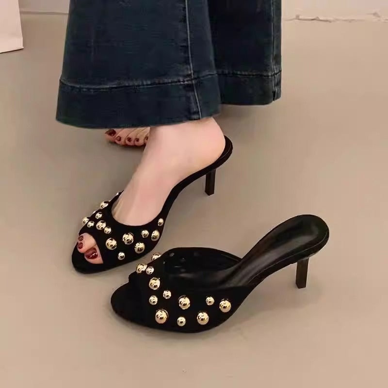 Damen elegante Mules mit funkelnden Perlen EB