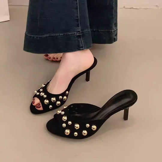 Damen elegante Mules mit funkelnden Perlen EB