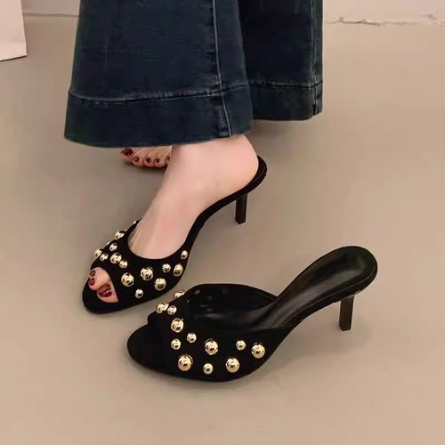 Damen elegante Mules mit funkelnden Perlen EB