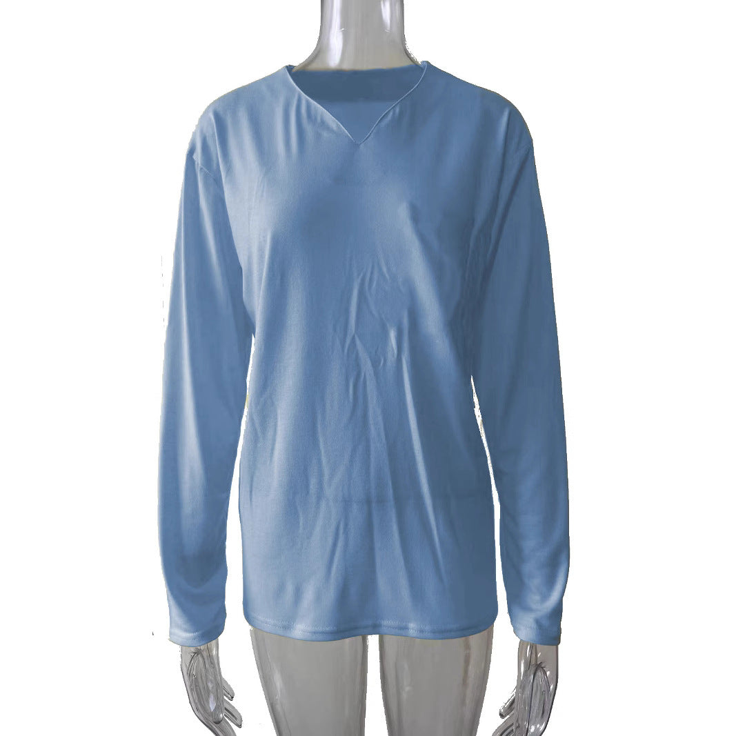 Damen nan legeres Langarmshirt mit V-Notch-Ausschnitt, Brusttasche und lockerer Oversize-Passform EB