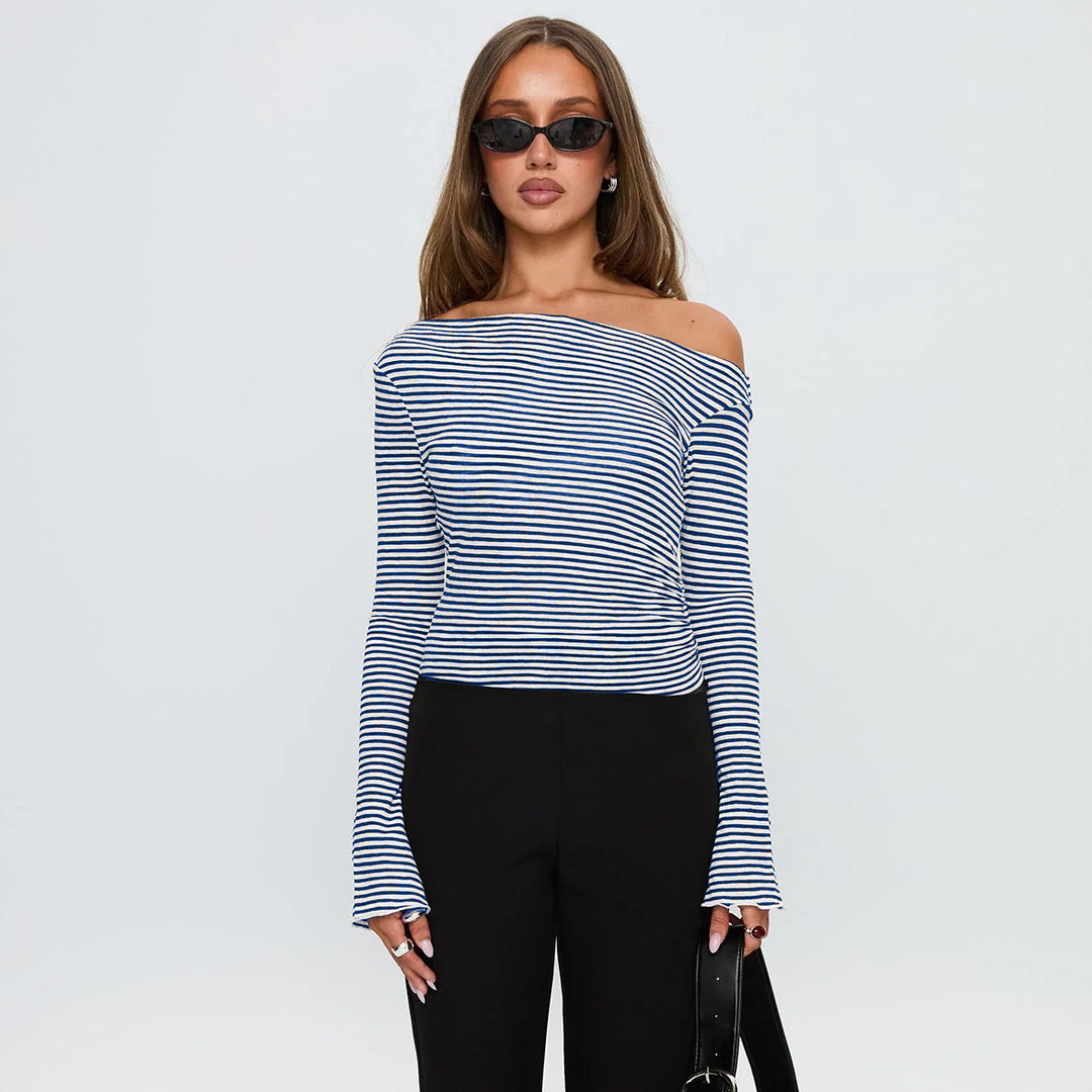 Damen Trendiges Oberteil mit asymmetrischem Ausschnitt und punktiertem Design EB