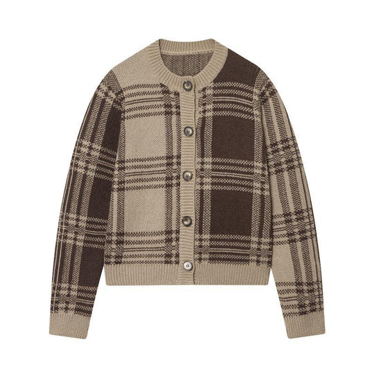 Damen gemütliche Karoknitted Cardigan EB