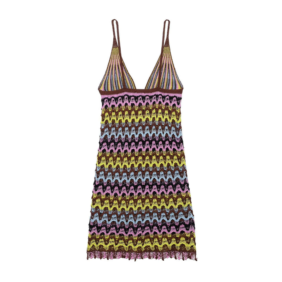 Damen Sommerliches Chiffonkleid mit Wellenmuster und verstellbaren Trägern EB