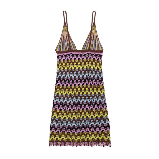 Damen Sommerliches Chiffonkleid mit Wellenmuster und verstellbaren Trägern EB