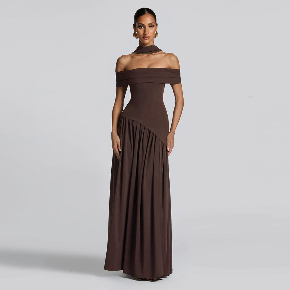 Damen Abendkleid mit schickem Schulterfreies Design und hohem Schlitz EB