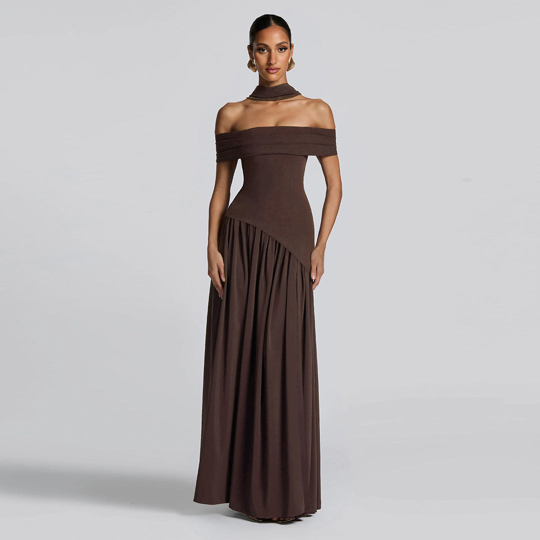 Damen Abendkleid mit schickem Schulterfreies Design und hohem Schlitz EB