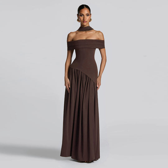 Damen Abendkleid mit schickem Schulterfreies Design und hohem Schlitz EB
