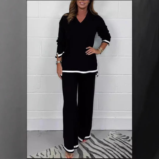 Damen Lässiges Strick-Set mit weitem Schnitt und eleganten Kontrasten EB