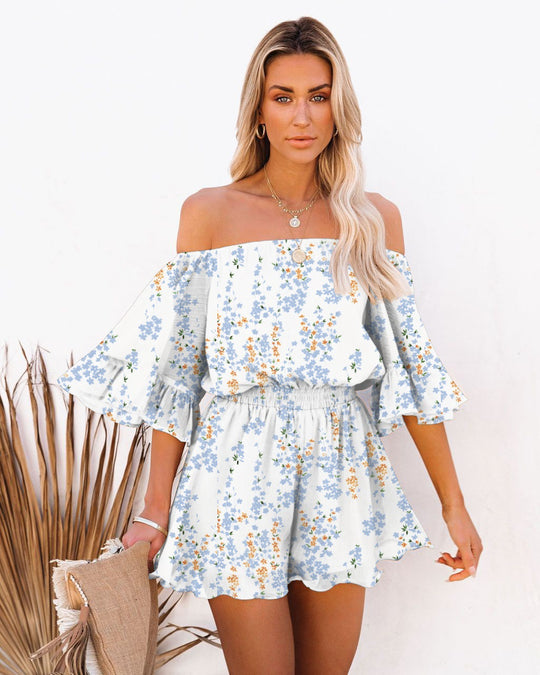 Damen Off-Shoulder Jumpsuit mit voluminösen Rüschensleeves EB