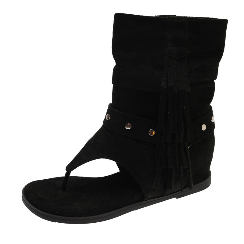 Damen Sandalen mit fransigem Design und modischem Absatz EB