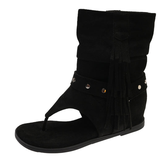 Damen Sandalen mit fransigem Design und modischem Absatz EB