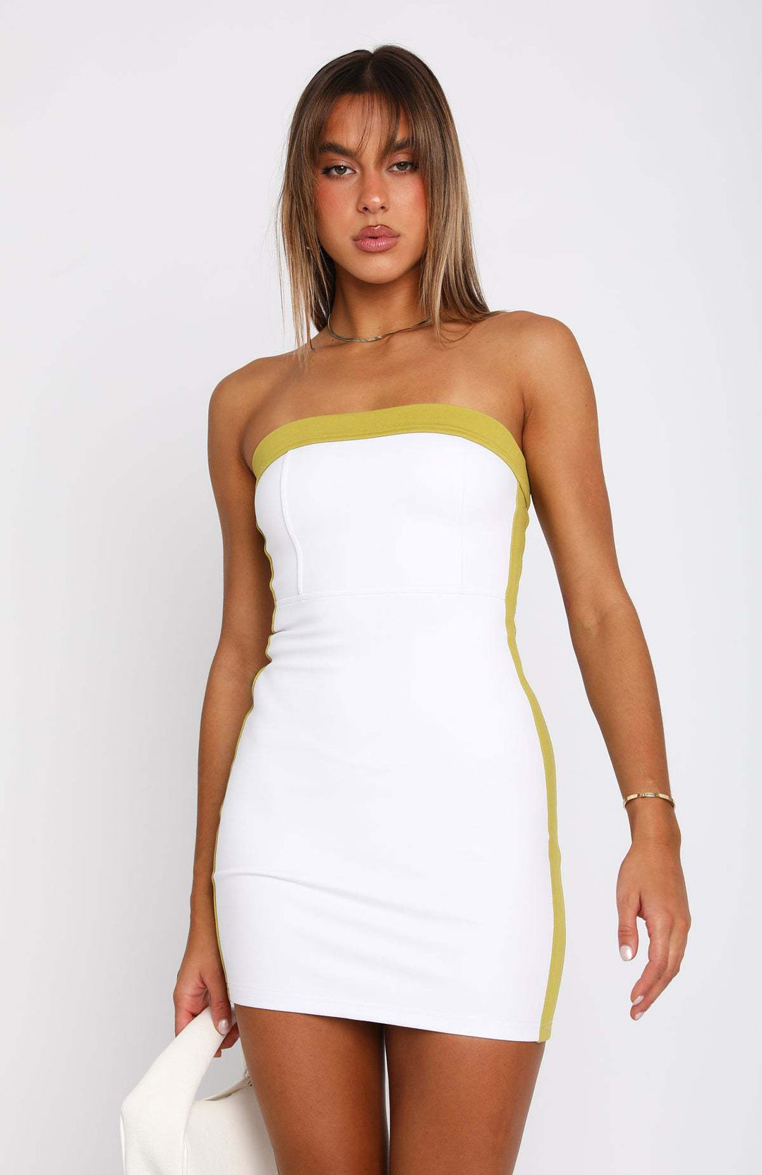 Damen figurbetontes Bandeau-Kleid mit kontrastierendem Akzent EB