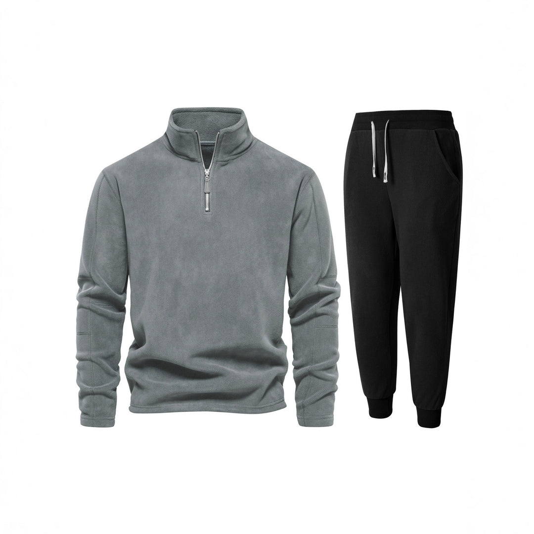 Herren Fleece-Oberteil mit kurzer Reißverschluss und bequemen Jogginghosen EB