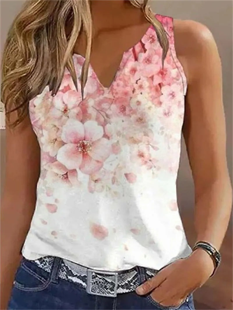 Damen ärmelloses Blusenshirt mit floralem Design EB