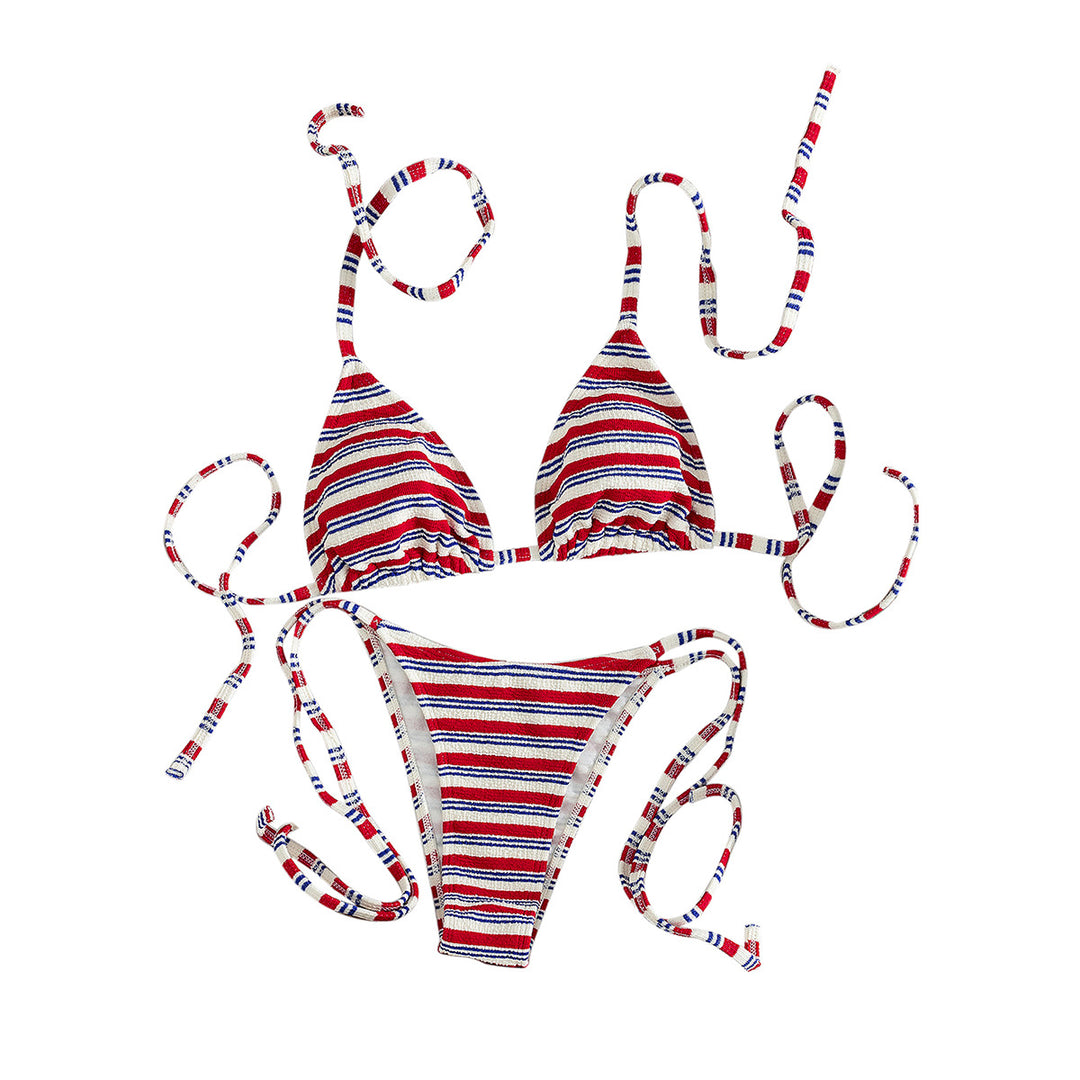 Damen Triangel-Bikini mit verspieltem Streifenmuster EB