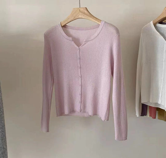 Damen figurbetonte Strickjacke mit elegantem Knopfverschluss und feiner Rippstruktur EB