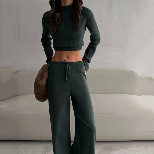Damen geripptes Lounge-Set mit Cropped-Pullover und weiter Jogginghose EB
