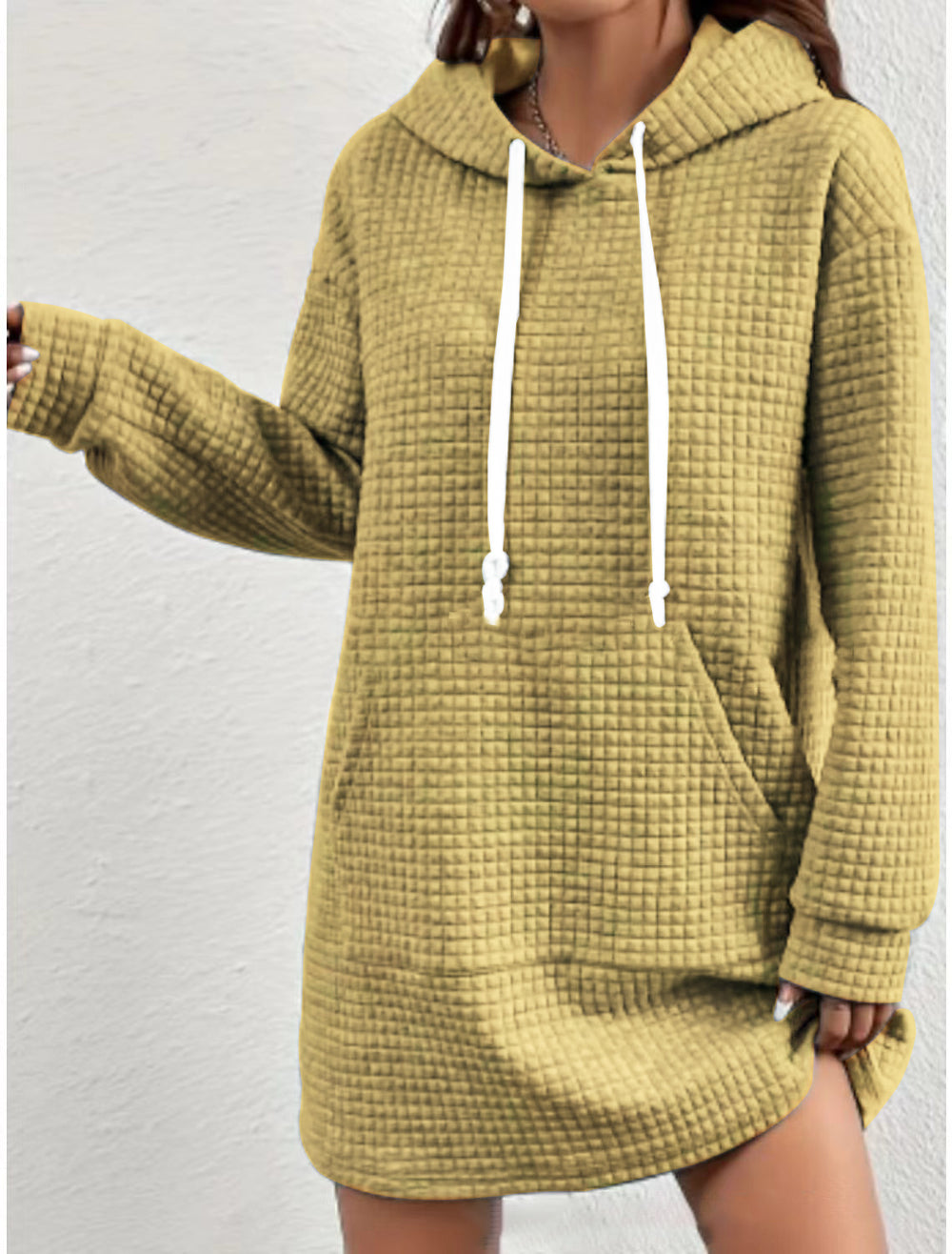 Damen Hoodie-Kleid mit praktischem Kängurutasche und modernem Strickdesign EB