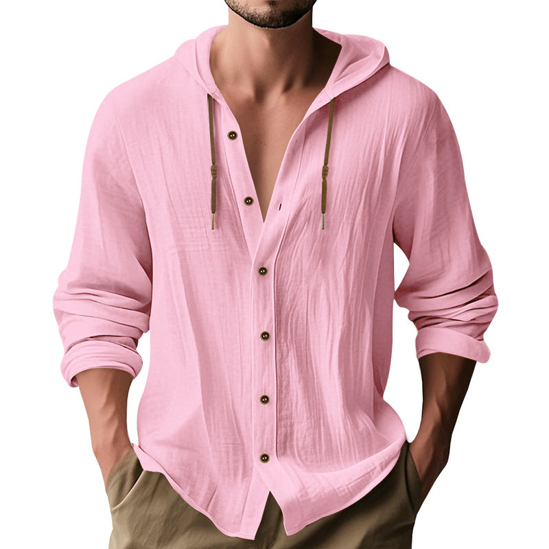 Herren lässiges Kapuzenshirt aus atmungsaktiver Baumwolle mit Knopfleiste und verstellbarem Kordelzug EB