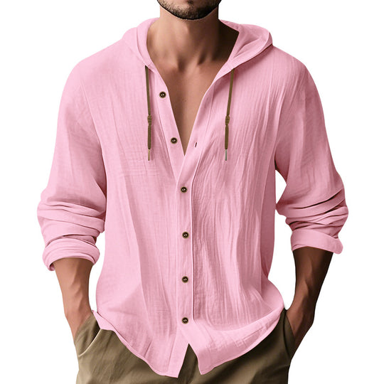 Herren lässiges Kapuzenshirt aus atmungsaktiver Baumwolle mit Knopfleiste und verstellbarem Kordelzug EB