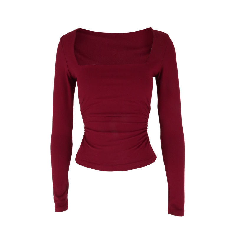 Damen Langarmshirt mit raffiniertem Raffungseffekt und eckigem Ausschnitt EB