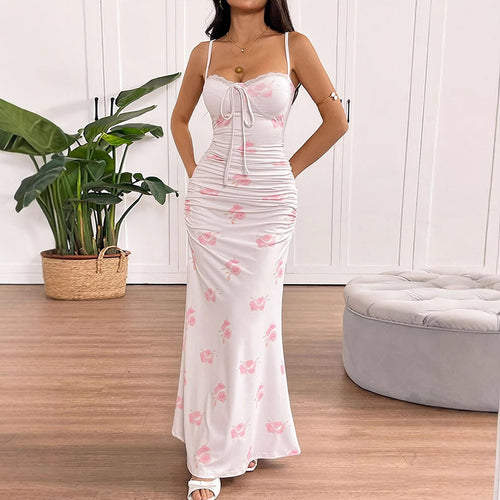 Damen Maxikleid mit zarten Rüschendetails und floralem Mustermix EB