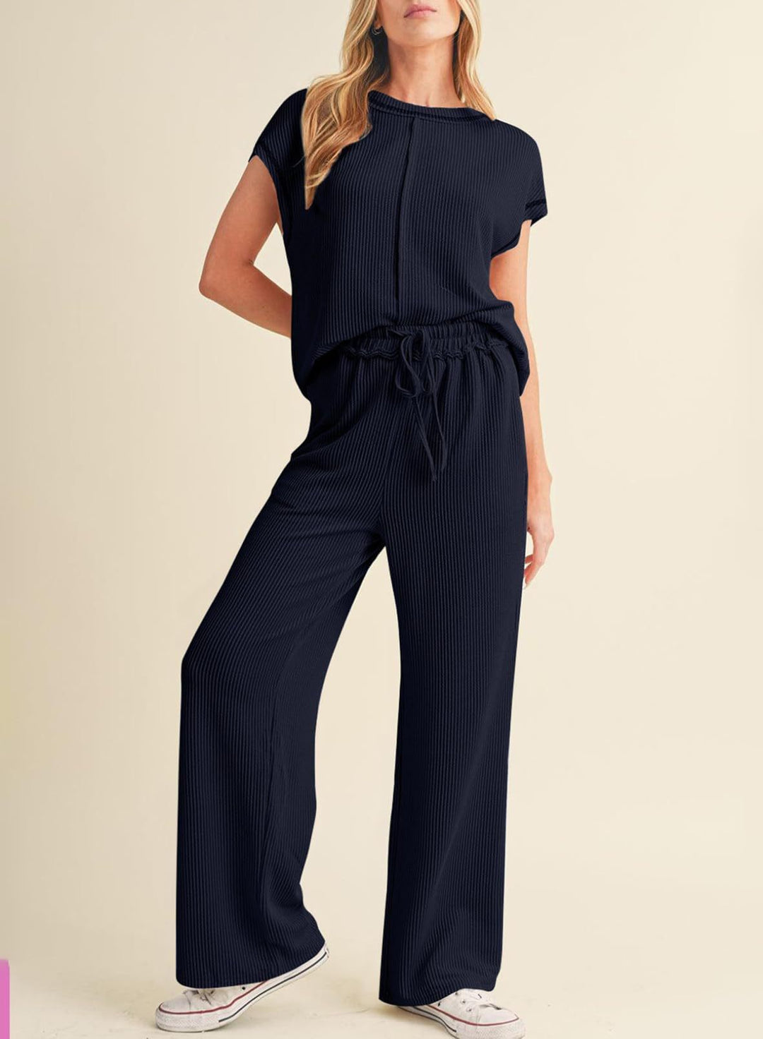 Damen lässiges Jumpsuit mit weit geschnittenem Bein und elastischem Bund EB