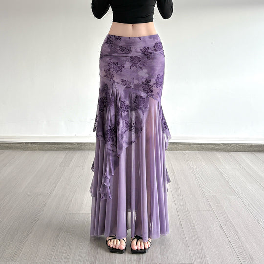 Damen Maxi-Rock mit floralem Design und asymmetrischem Schnitt EB