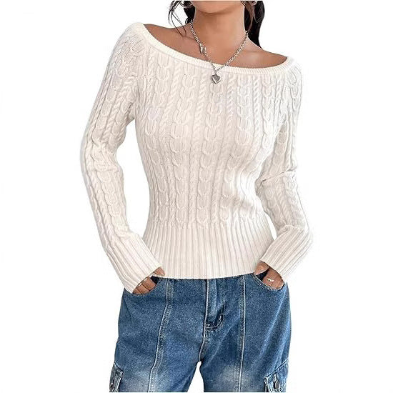 Damen Strickpullover mit elegantem Zopfmuster und italienischem Rundhalsausschnitt EB