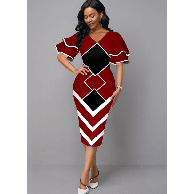 Damen Figurbetontes Kleid mit einzigartigem geometrischem Design EB