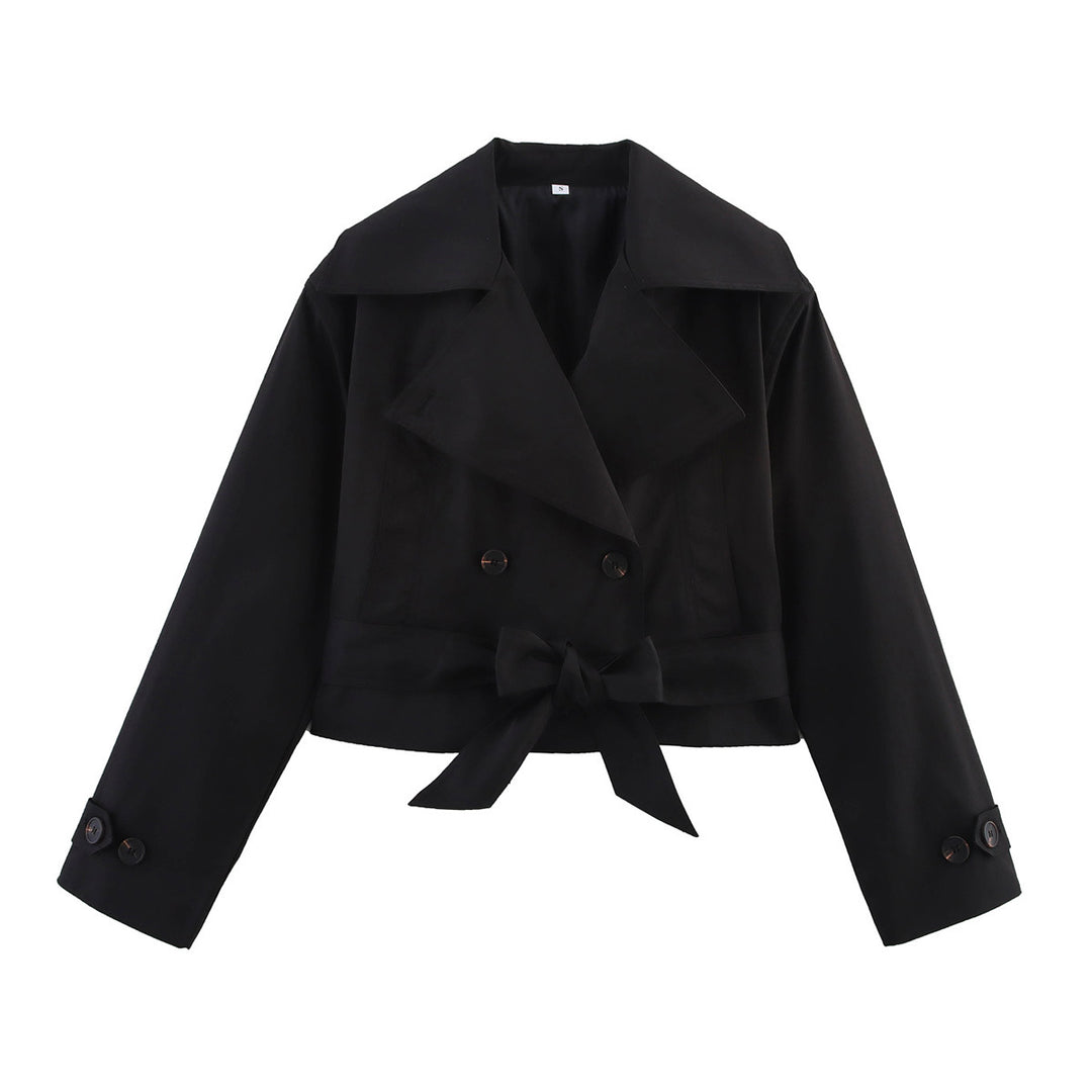 Damen kurze Trenchjacke mit eleganter Taillierung und praktischen Taschen EB