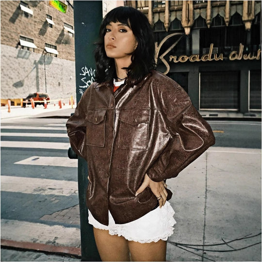 Damen Kunstleder Overshirt EB