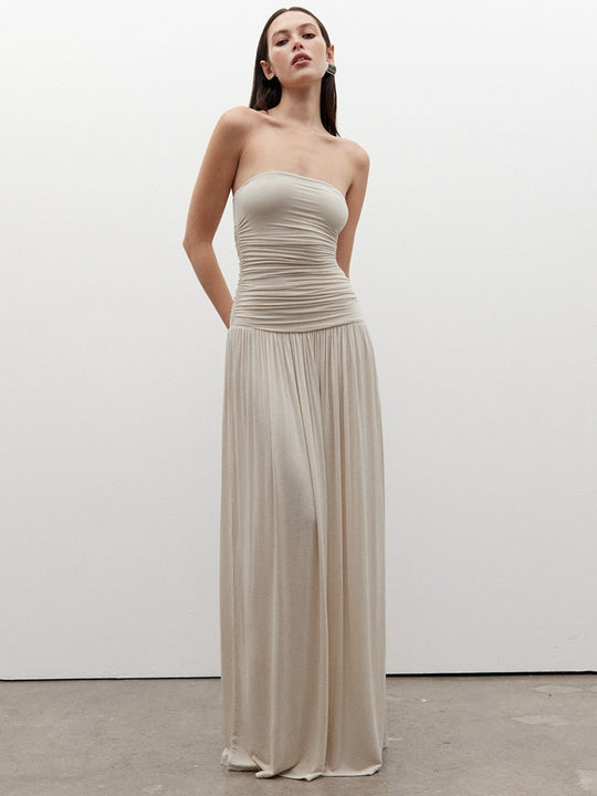 Damen Maxikleid mit raffiniertem gerafftem Oberteil und fließendem Rock EB