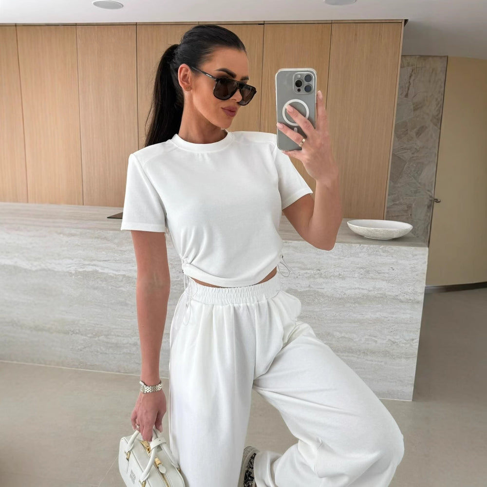 Damen lässiges Set aus Crop-Top und Jogginghose EB