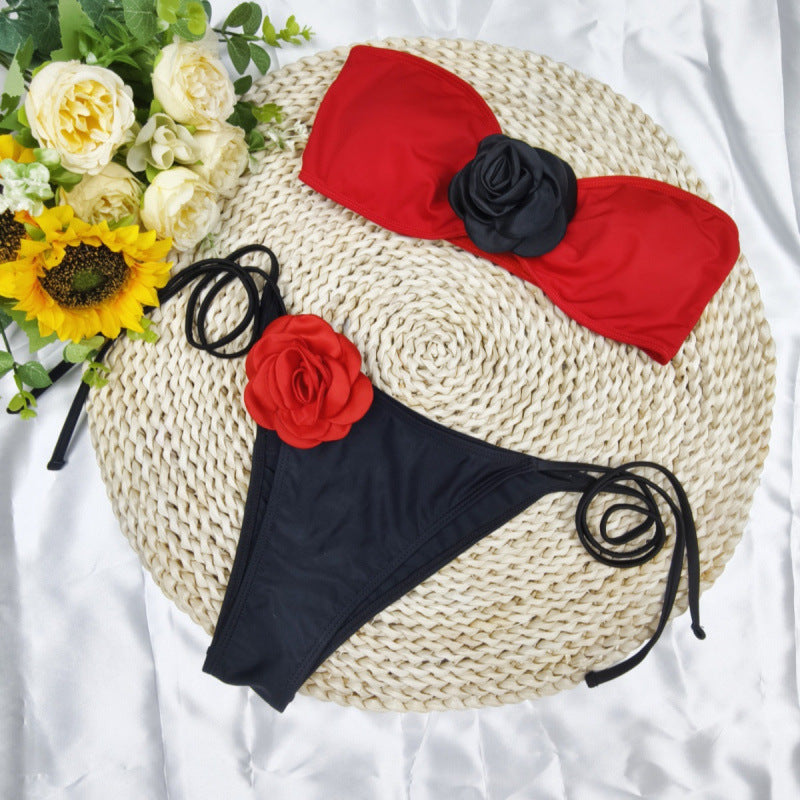 Damen Bikini mit floralem Detail und elastischen Trägern EB