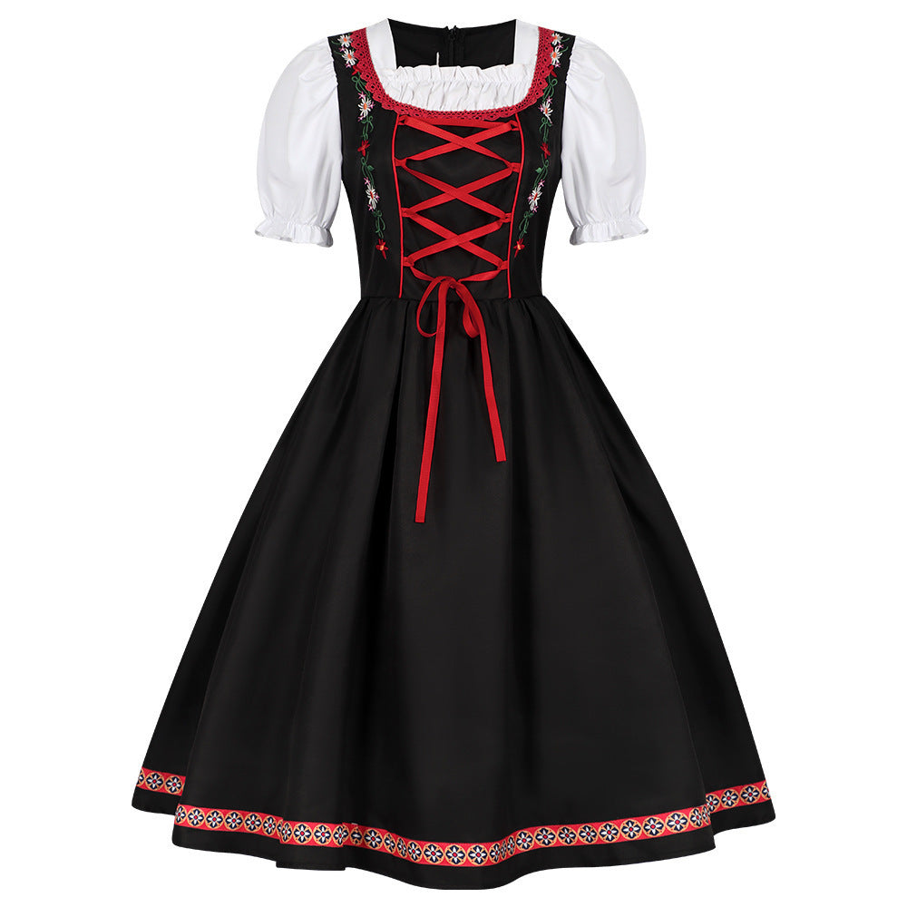 Damen nan traditionelles Dirndlkleid mit besticktem Mieder, Puffärmeln und Schürze EB