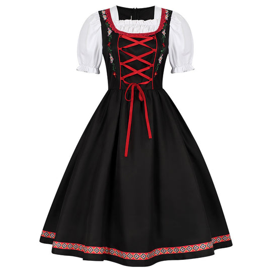 Damen nan traditionelles Dirndlkleid mit besticktem Mieder, Puffärmeln und Schürze EB