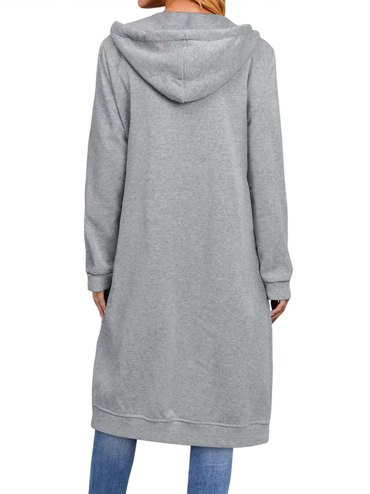 Damen Long Hoodie-Jacke aus bequemen Sweatmaterial mit Taschen EB