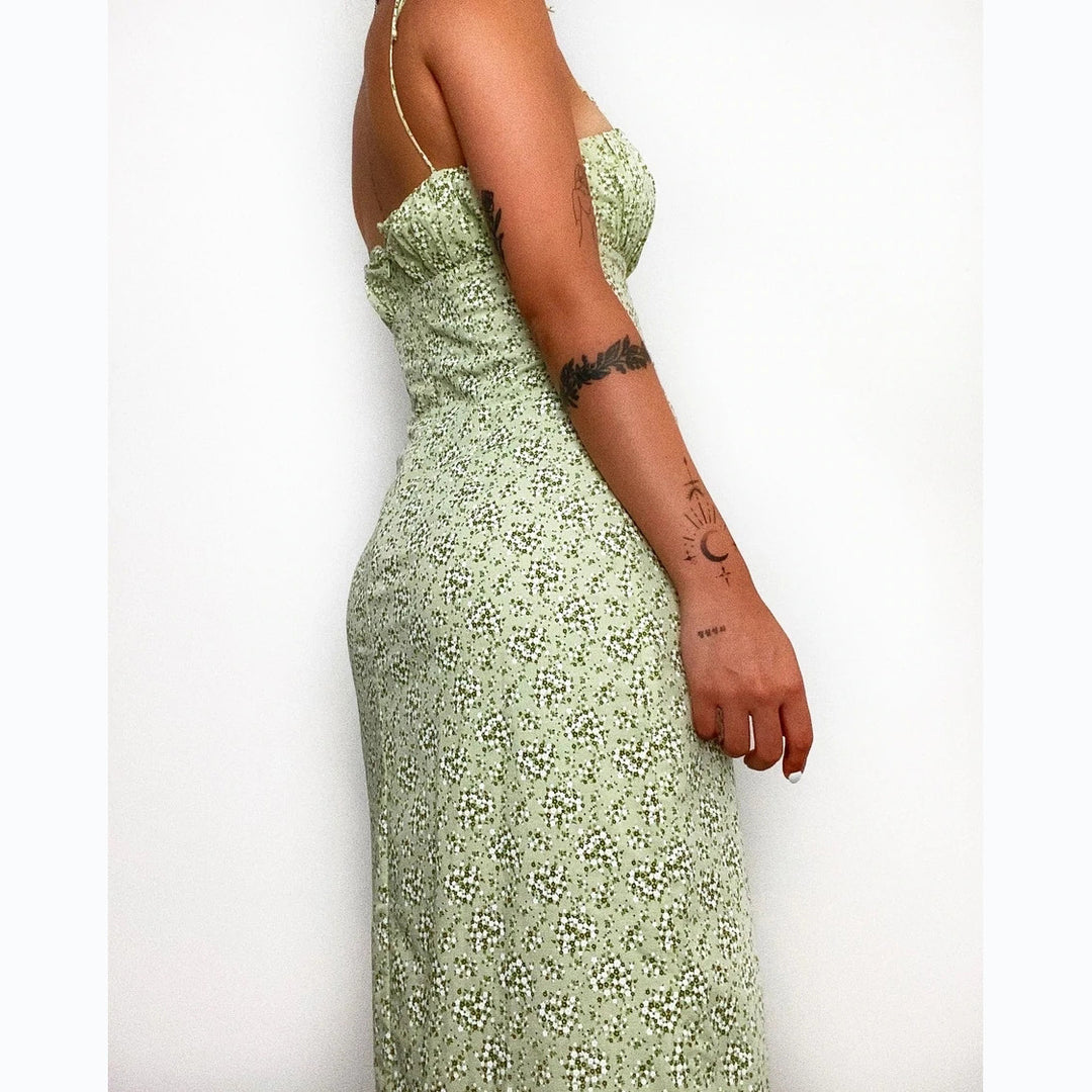 Damen Midi-Kleid mit dezentem Blumenmuster und Schlitz EB