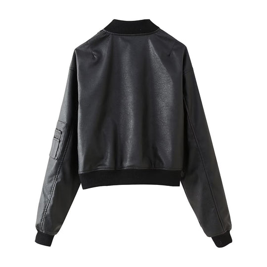 Damen Bikerjacke aus hochwertigem Kunstleder mit praktischen Taschen und elastischem Bündchen EB
