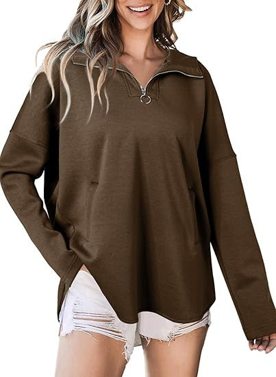 Damen lässiger Sweatshirt mit Reißverschluss EB