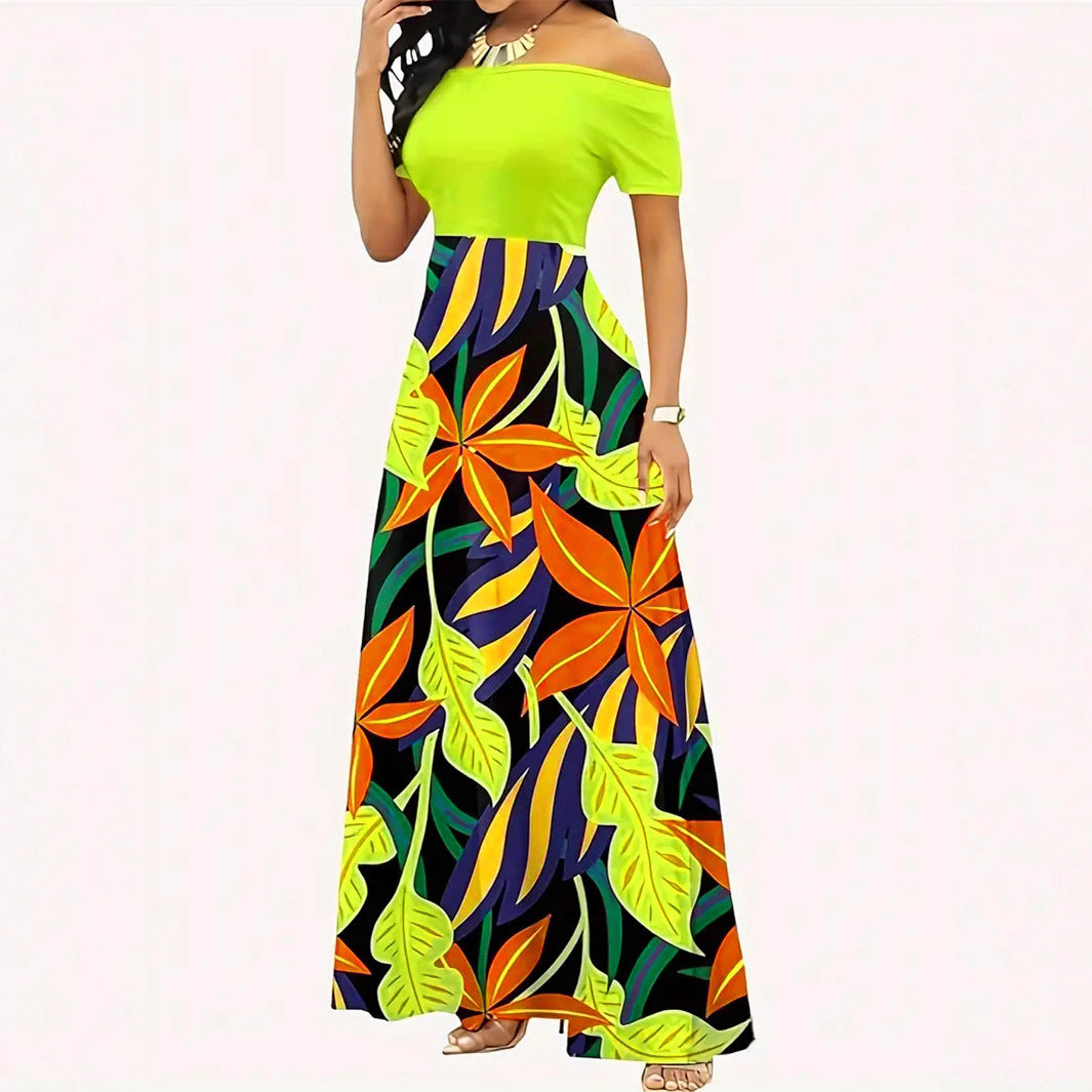 Damen Off-Shoulder Maxikleid mit floralem Design und elastischem Taillenband EB
