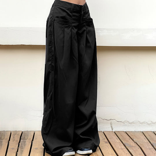 Damen nan hochtaillierte weite Bundfaltenhose mit Cargo‑Details, Gürtelschlaufen und geradem Beinschnitt EB