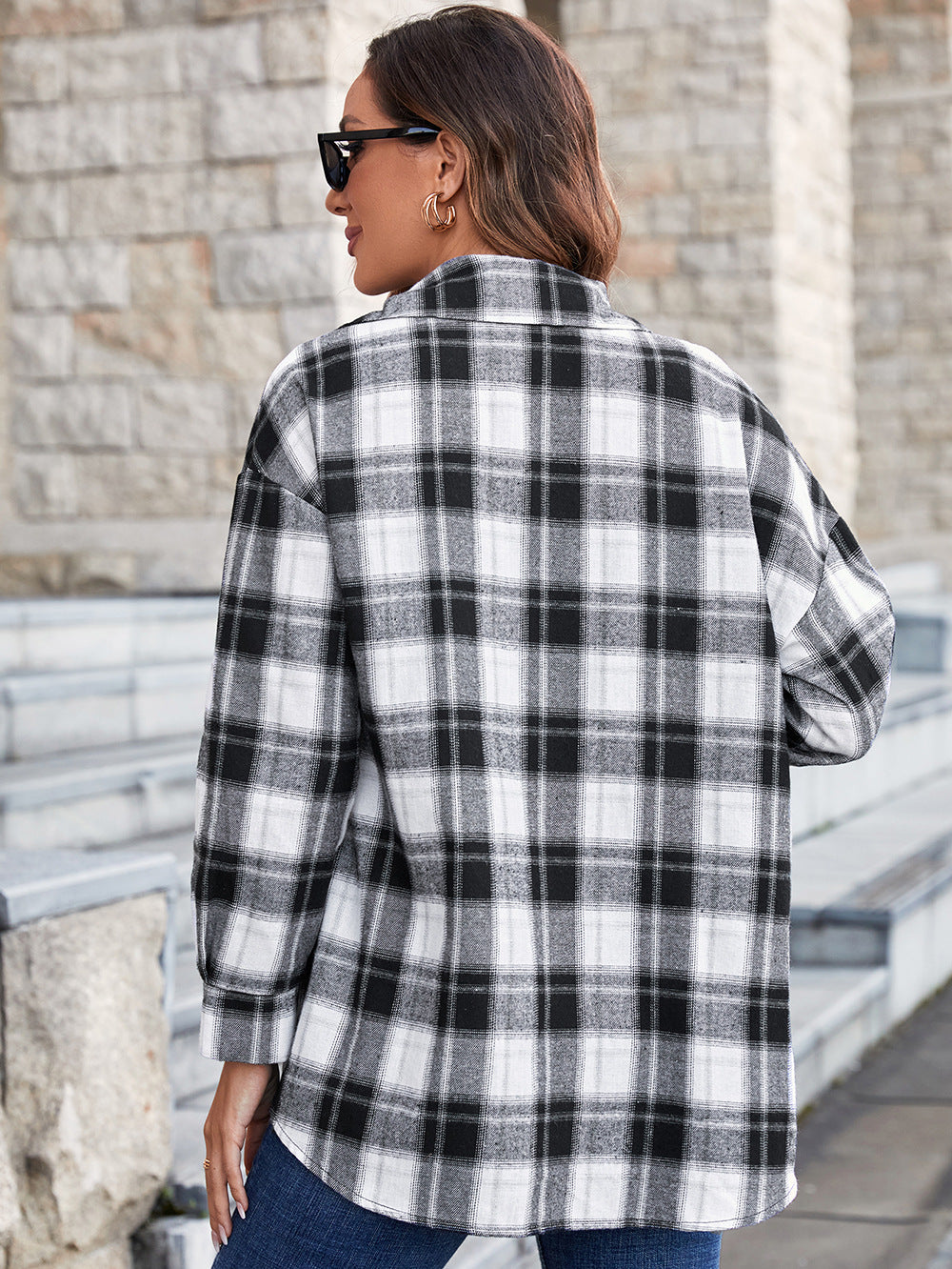 Damen Oversized Karobluse mit modernen Details EB