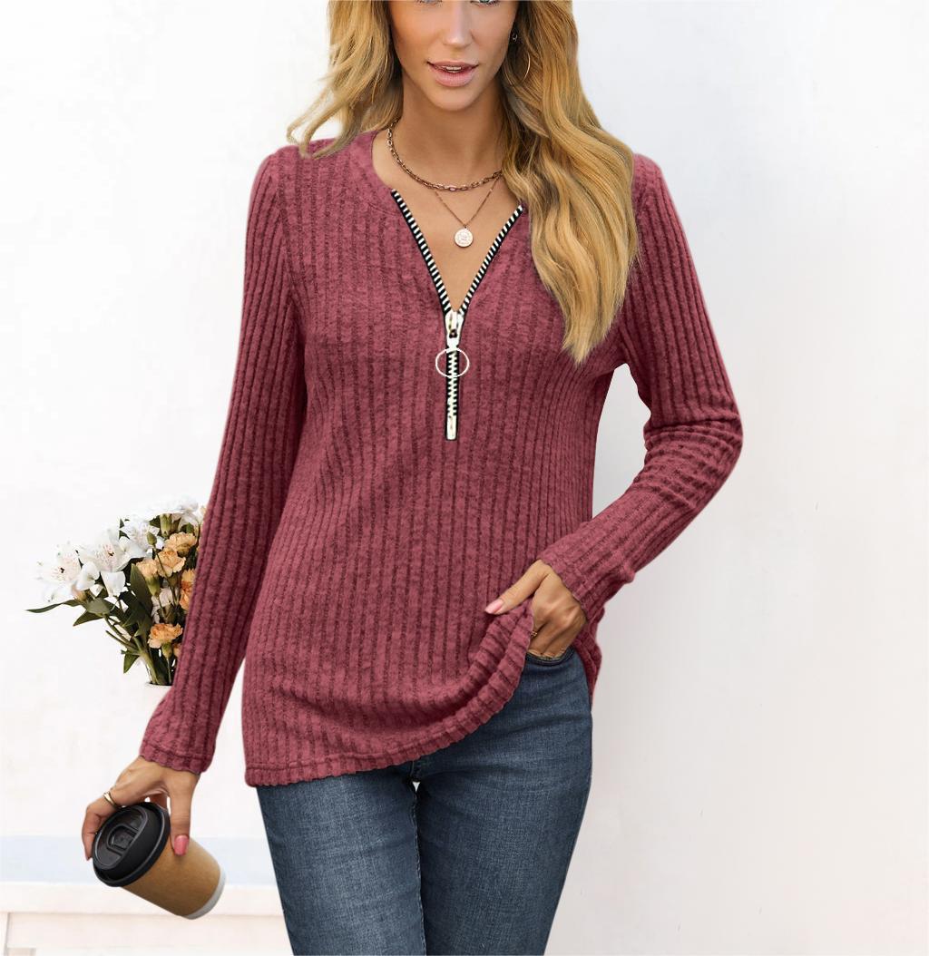 Damen Strickpullover mit modernem Reißverschluss EB