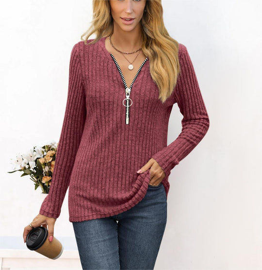 Damen Strickpullover mit modernem Reißverschluss EB