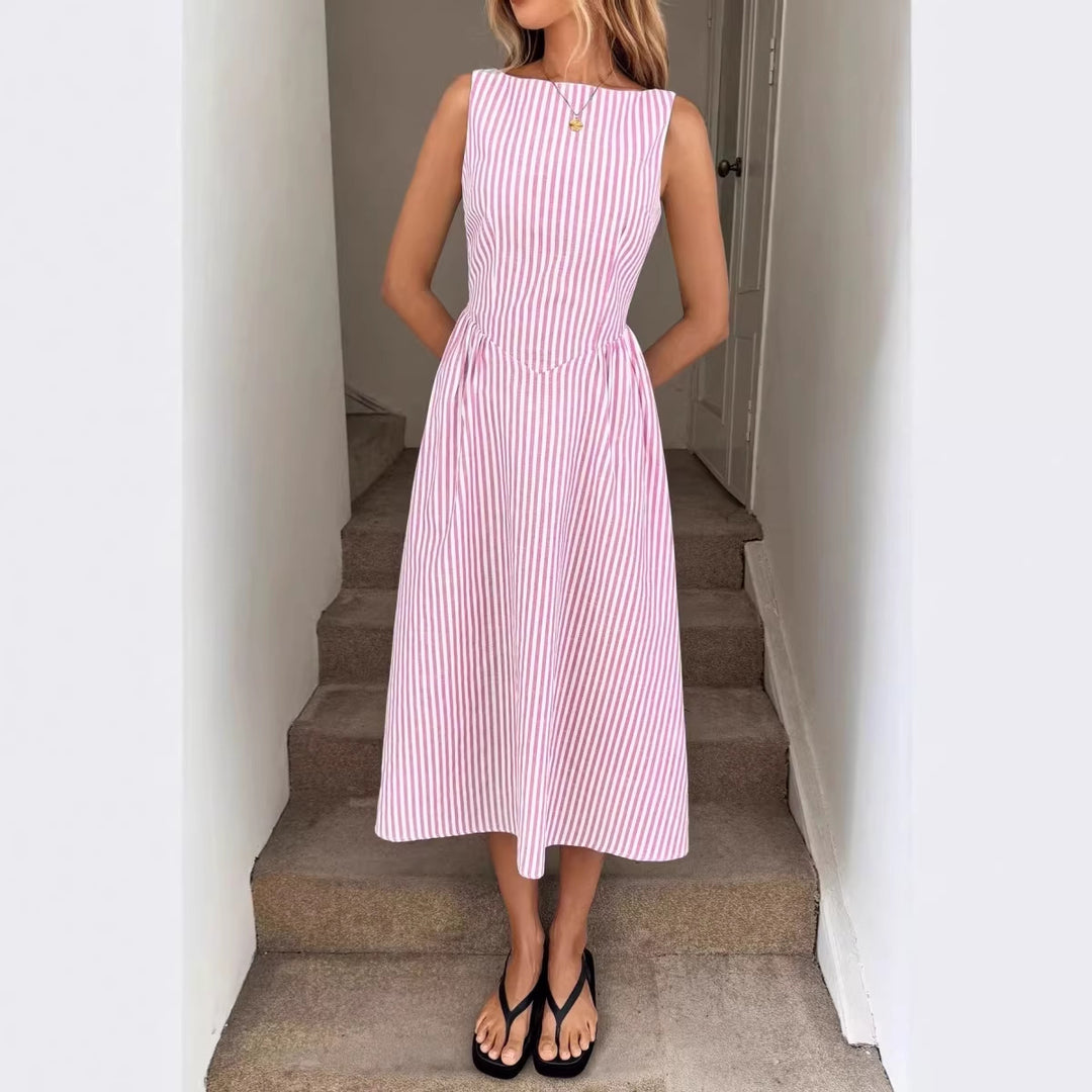 Damen Elegantes Midi-Kleid im Streifenlook EB