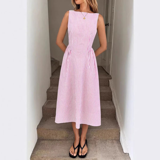 Damen Elegantes Midi-Kleid im Streifenlook EB